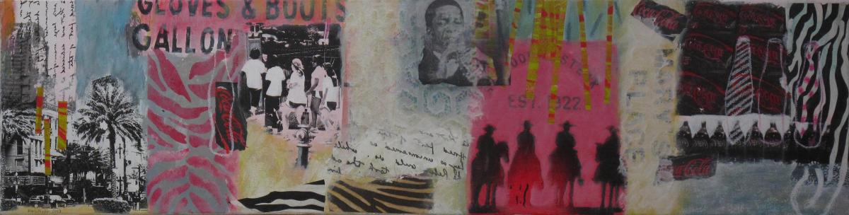 Auf Spurensuche in Alabama 12, 2013, Acryl und Collage auf Leinwand, 30 x 120 cm